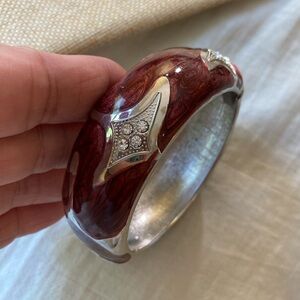 Brown Enameled Spring Hinged Bracelet‎ with Stone Accents